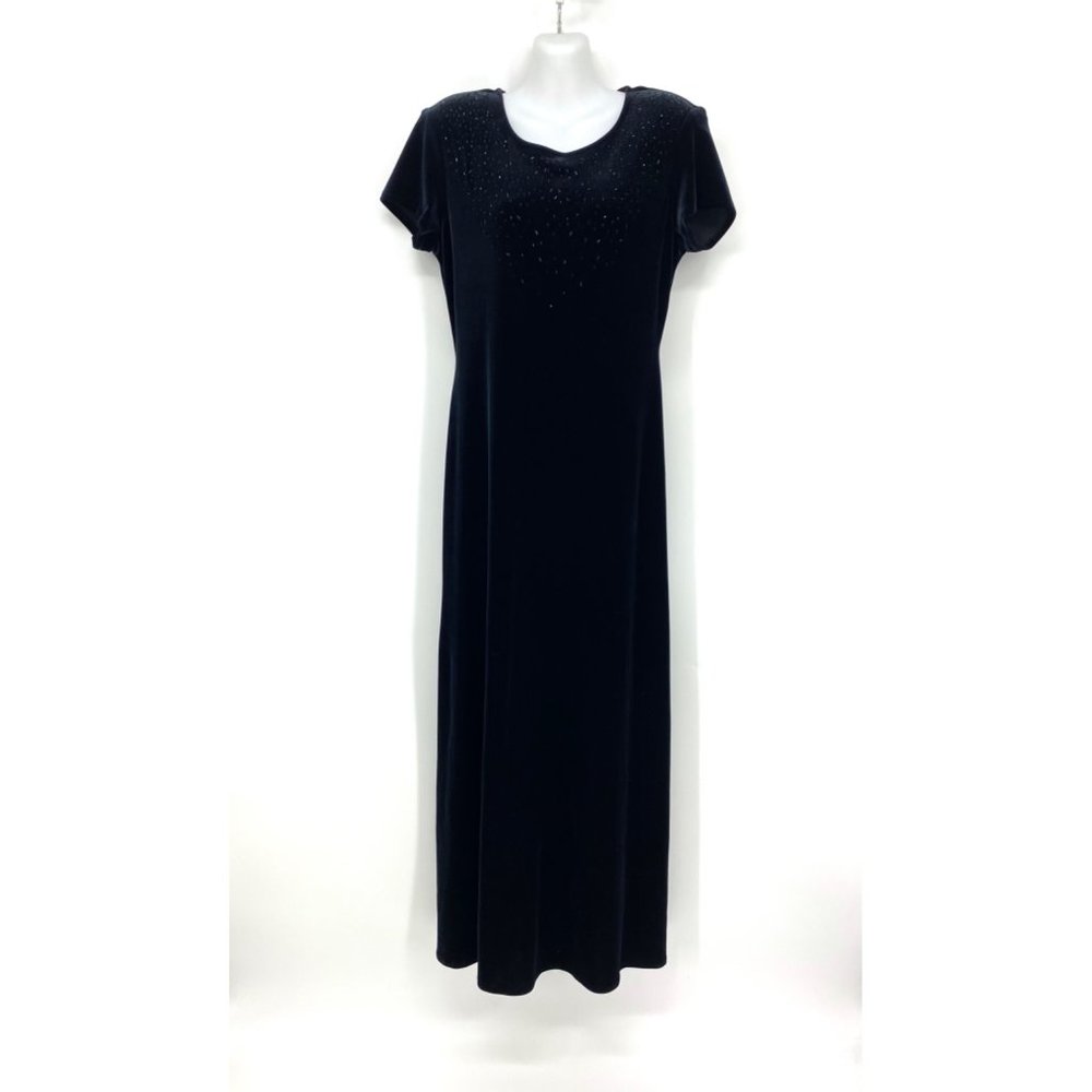 Vintage J. R. Nites by Caliendo beaded black velvet short sleeve maxi dress